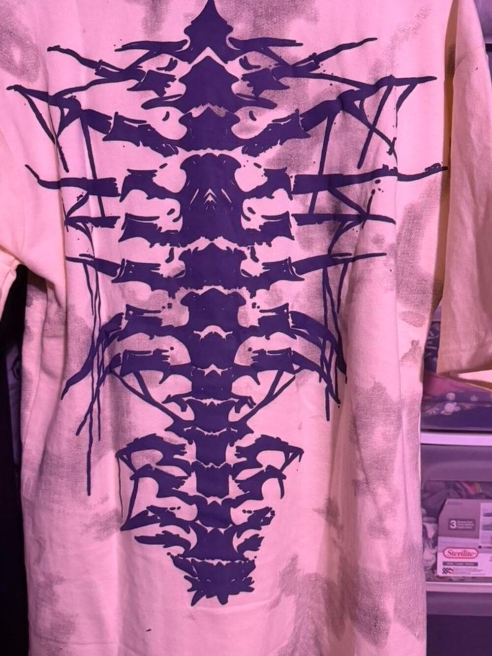Skeleton Spine Back Print Oversized Graphic Tee Cream Tie Dye